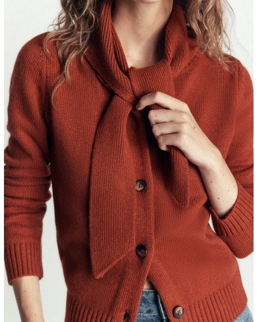 Boden Red Lydia Tie Neck Knit Cardigan