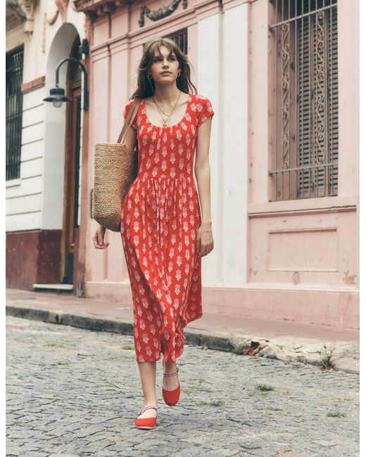 Boden Red Samantha Scoop Jersey Dress Paradise, Vine