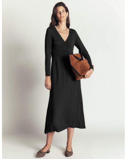 Boden Black Jasmine Ruched Jersey Dress