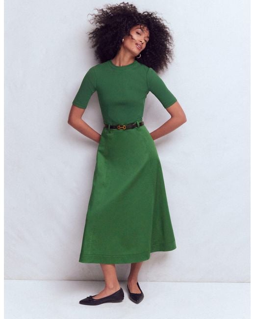 Boden Green Crew Neck Mix Media Dress
