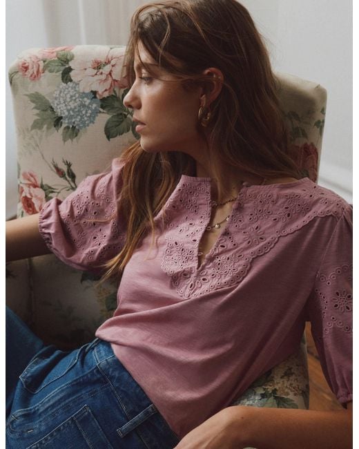 Boden Pink Ada Broderie Mix Top