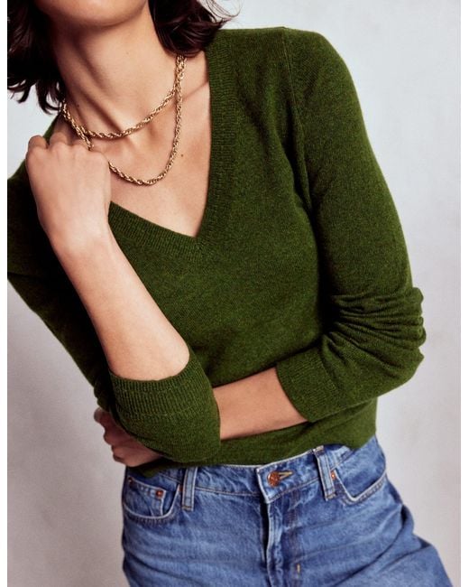 Boden Green Eva Cashmere V-Neck Jumper