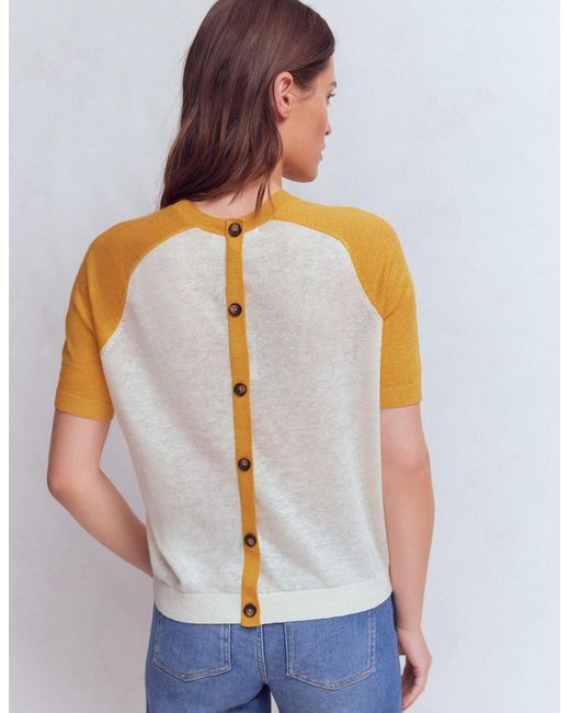Boden Blue Agnes Linen Button T-Shirt