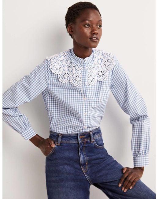 Boden Broderie Collar Shirt in Blue | Lyst