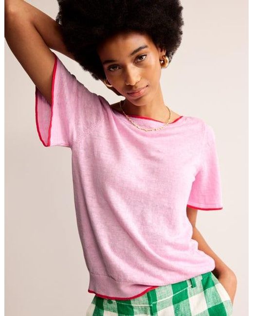Boden Pink maggie Boat Neck Linen T-shirt