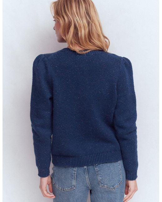 Boden Blue Davina Puff Sleeve Cardigan- Nep