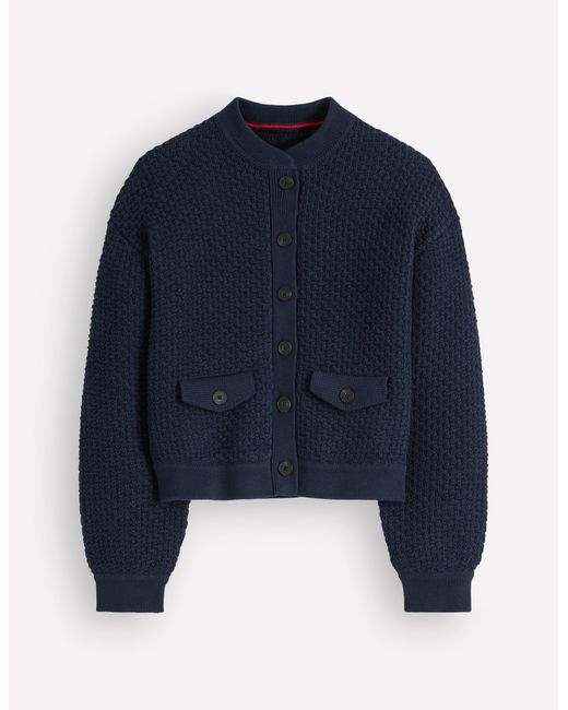 Boden Blue Textured Knitted Bomber Jacket