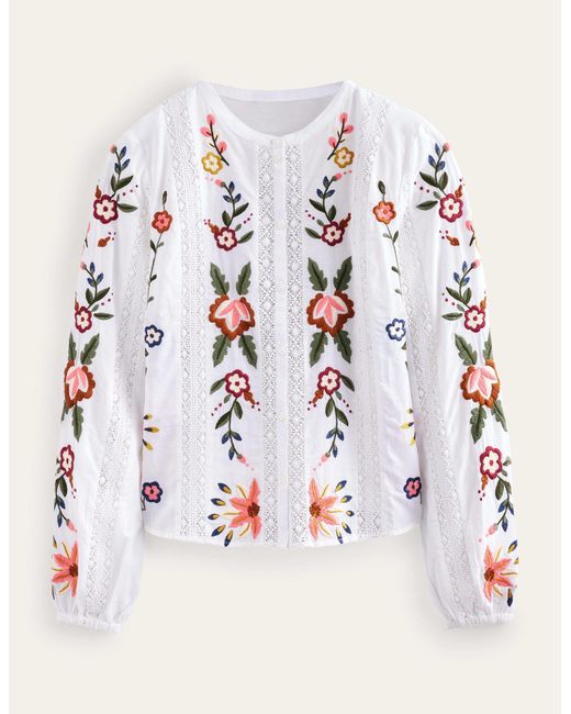 Boden White Floral Embroidered Blouse