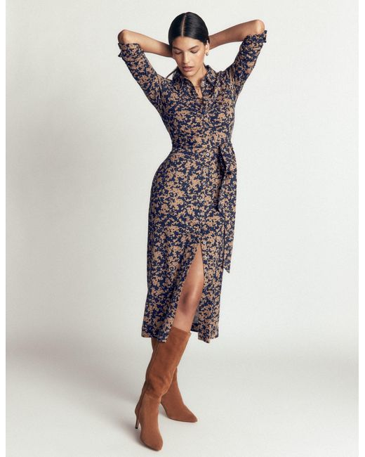 Boden Blue Ruched Jersey Shirt Dress
