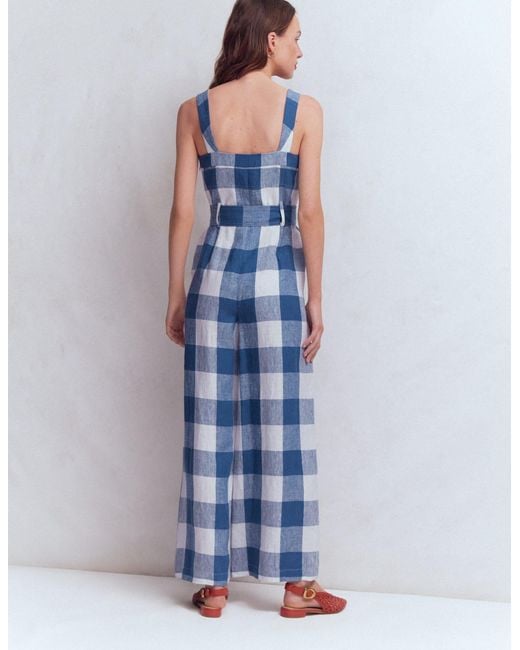 Boden Blue Panelled Bodice Linen Jumpsuit