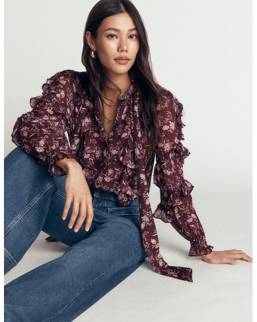 Boden Blue Ruffled Georgette Top