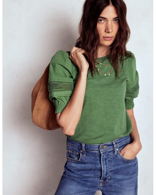 Boden Green Lottie Puff Sleeve Top