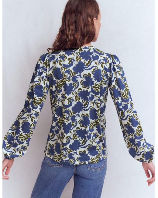 Boden Blue Mya Smocked Jersey Shirt