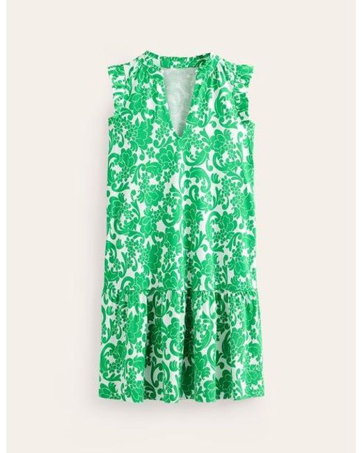 Boden Daisy Jersey Short Tier Dress Bright Green, Opulent Whirl