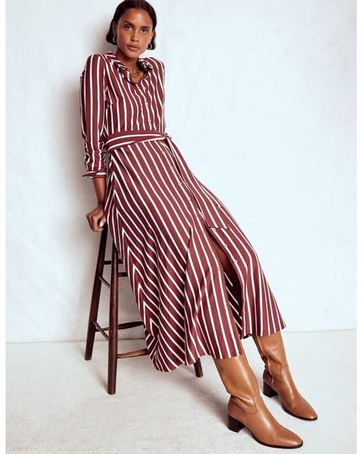 Boden Red Marcia Jersey Shirt Dress-Chestnut And Ivory Stripe