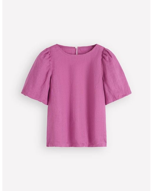 Boden Pink Linen Puff Sleeve Top