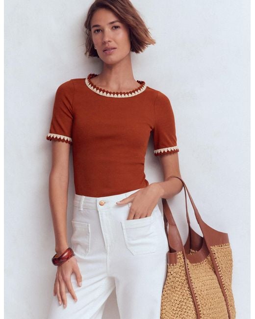 Boden Red Maddie Trim Detail T-Shirt