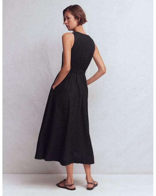 Boden Black Catherine Button Linen Dress