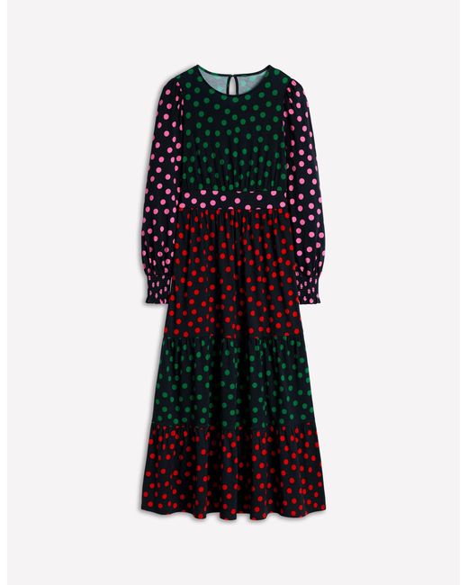 Boden Tabitha Tiered Jersey Dress-Multi, Abstract Dot