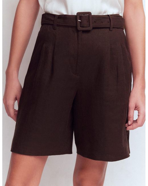 Boden Red Chelsea Belted Linen Shorts