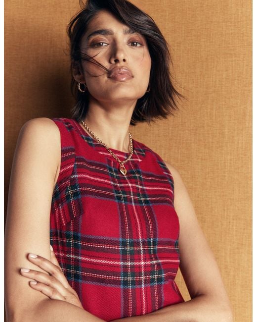 Boden Red Lou Wool Check Shift Dress