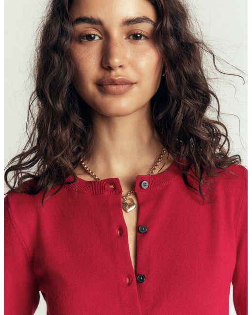 Boden Red Camilla Cotton Crew Cardigan