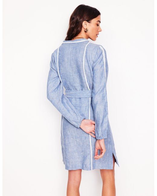 Boden Blue Cleo Linen Tie Waist Dress