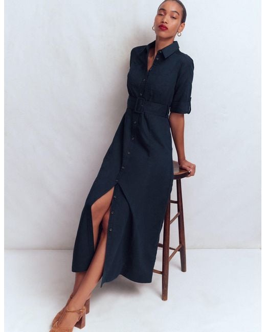 Boden Blue Ora Linen Blend Shirt Dress