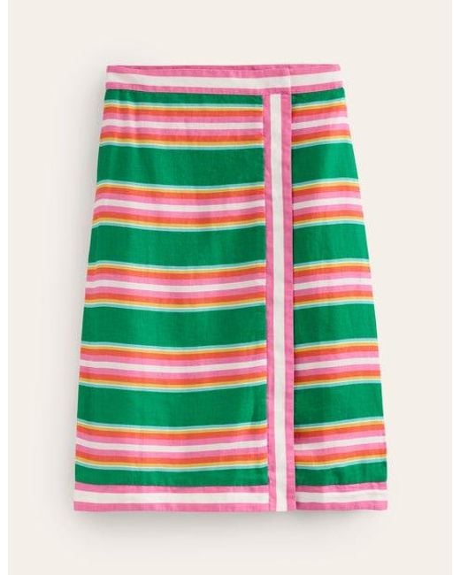Boden Green Linen Border Wrap Skirt