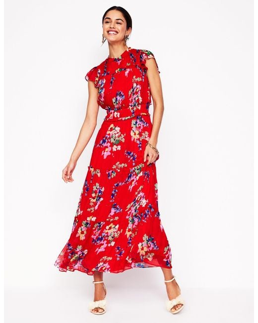 Boden Red Sleeveless Ruffle Dress Rouge, Delicate Blooms