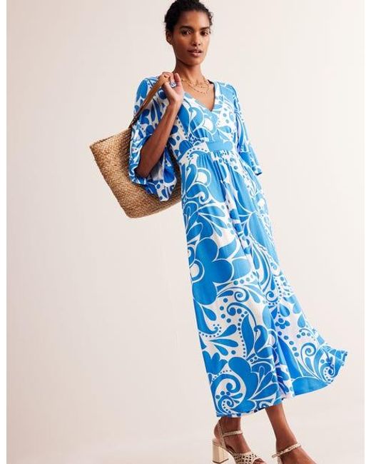 Boden Blue Kimono-Jersey-Maxikleid Damen
