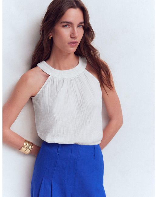 Boden White Halter-Neck Double Cloth Top