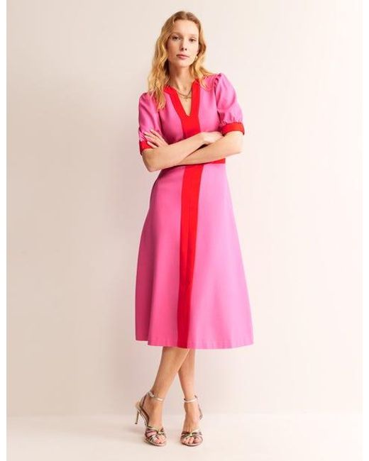 Boden Pink Petra Ponte-Kleid Mit Puffärmeln Damen