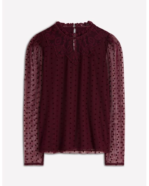 Boden Tulle Yoke Embroidered Top