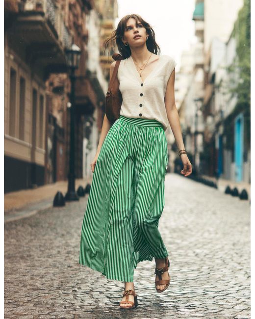 Boden Green Full Poplin Maxi Skirt Rich Emerald, Fine Stripe