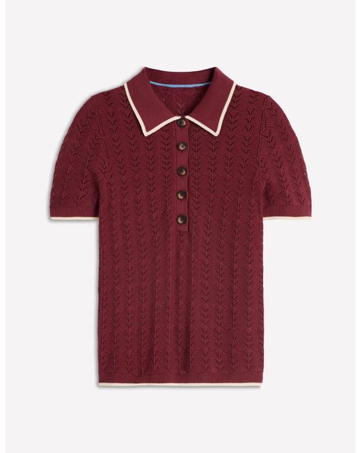 Boden Red Pointelle Henley T-Shirt