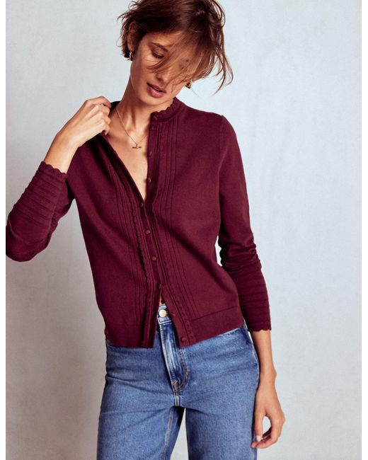 Boden Red Angela Cotton Scallop Cardigan