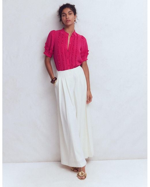 Boden Red Short Sleeve Silk Ruffle Top