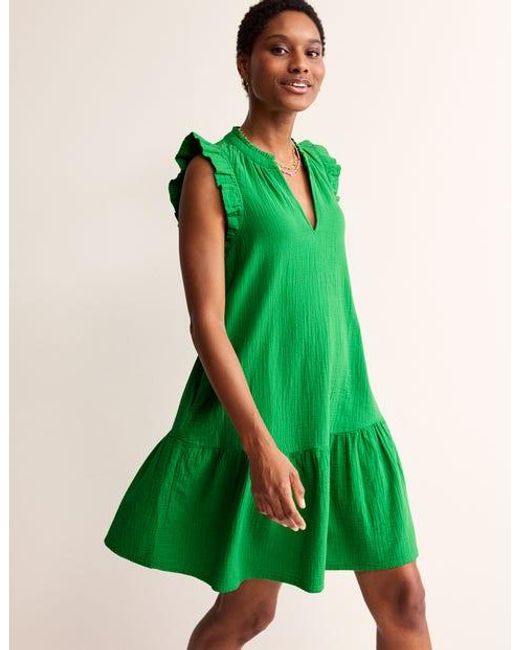Boden Green Daisy Double Cloth Short Dress