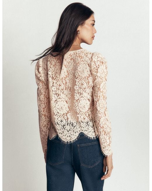 Boden White Lace Puff Sleeve Top