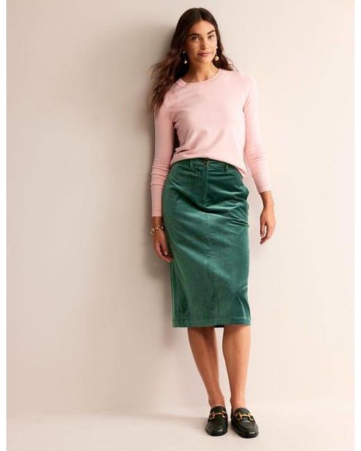 Boden Green Margot Velvet Midi Skirt