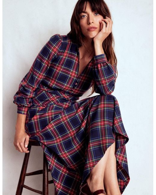 Boden Purple Cassie Check Tea Dress- And Check