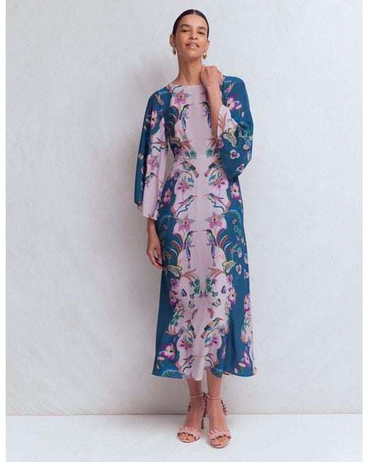 Boden Blue Angel Sleeve Boat Neck Dress