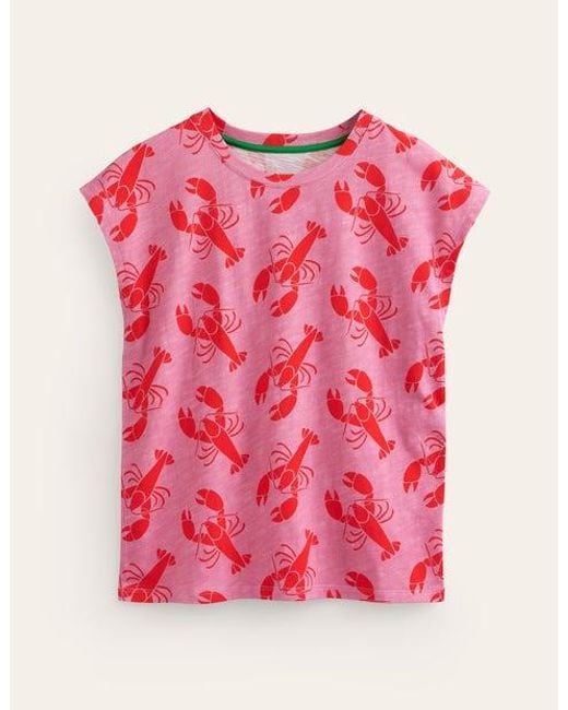 Boden Pink Louisa Printed Slub T-shirt Cashmere Rose, Lobster Small