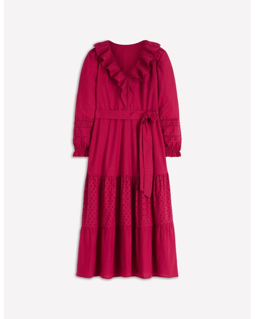 Boden Red Ruffle Front Cotton Dress