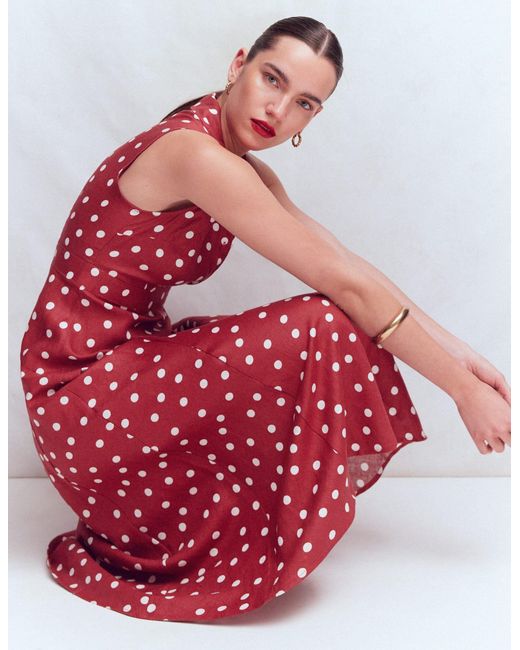 Boden Red Erma Drop Waist Linen Dress
