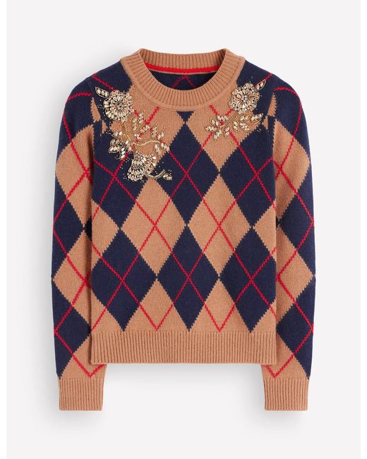 Boden Brown Embellished Jacquard Sweater