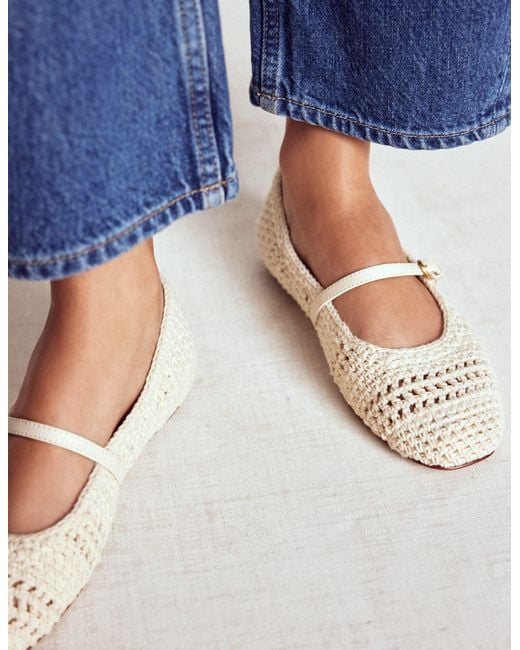 Boden Natural Crochet Mary Jane Flats