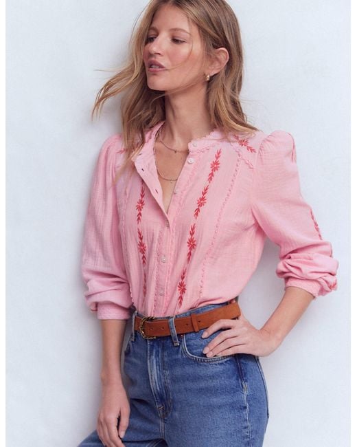 Boden Pink Rhea Trim Doublecloth Top