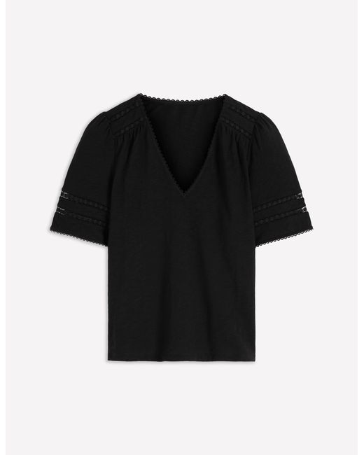 Boden Black Poppy Trim V Neck T-Shirt